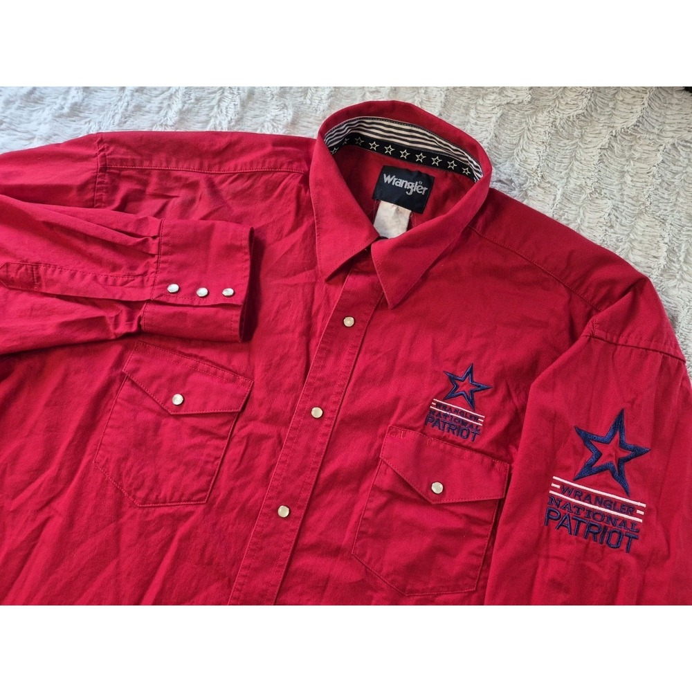 Wrangler Pearl Snap Shirt Men's 2XL Red Long Sleeve National Patriot Brushpopper